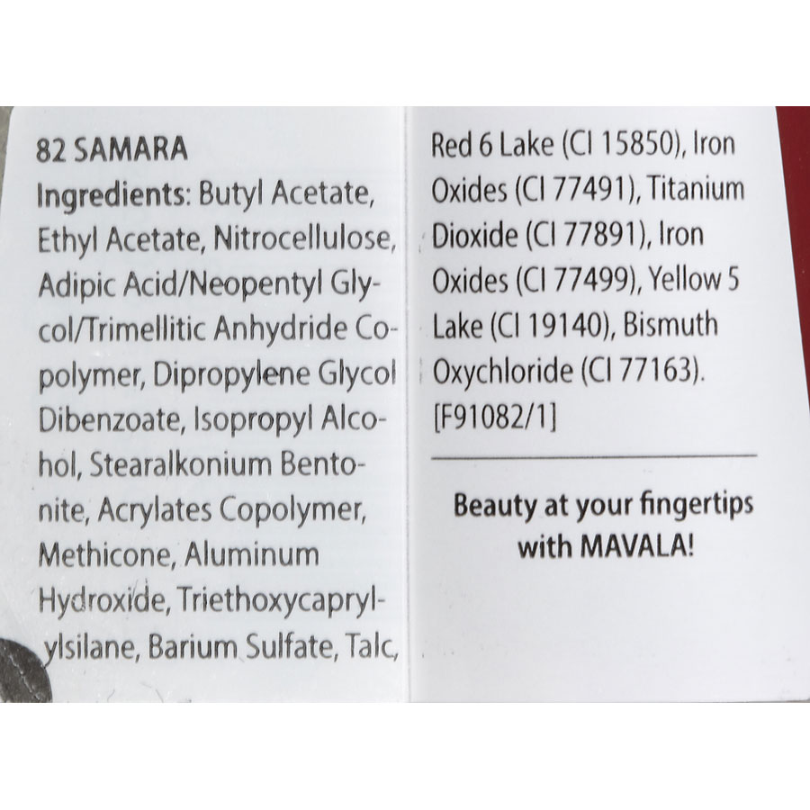 Mavala Vernis crème 82 Samara - Liste des ingrédients